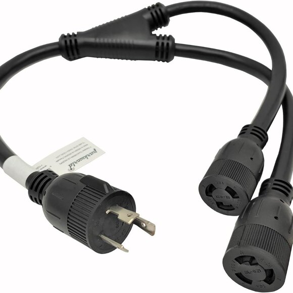 L6-30 Plug to (2)‎ L6-20 Receptacle – Heavy-Duty 30A to 20A Y Adapter Cord - Picture 1 of 3